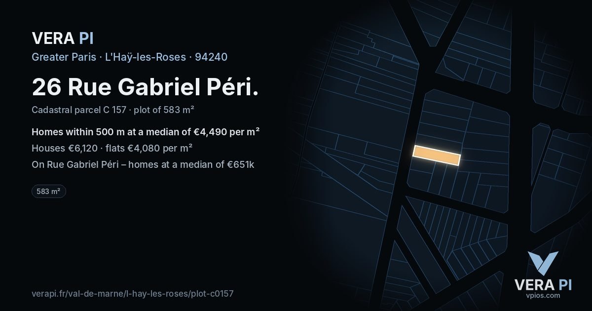 26 Rue Gabriel Péri, L'Haÿ-les-Roses at night – the plot lit, the parcels around coloured by the prices near them