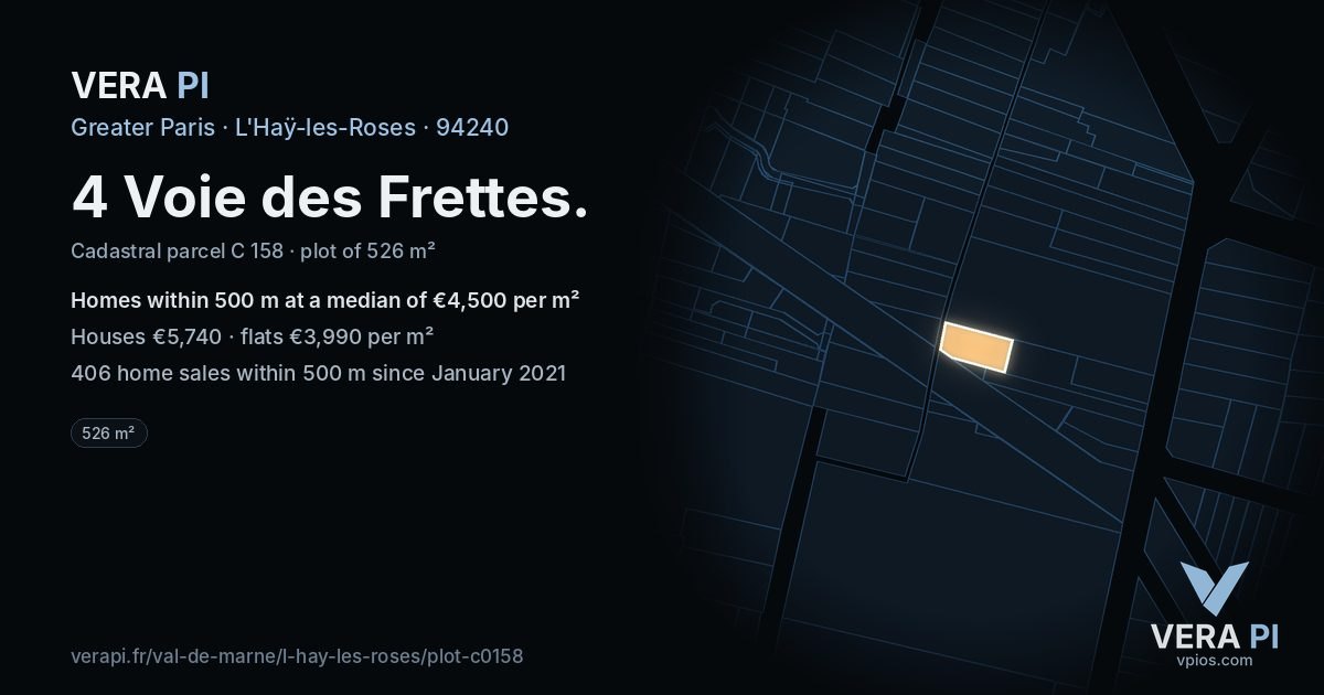 4 Voie des Frettes, L'Haÿ-les-Roses at night – the plot lit, the parcels around coloured by the prices near them