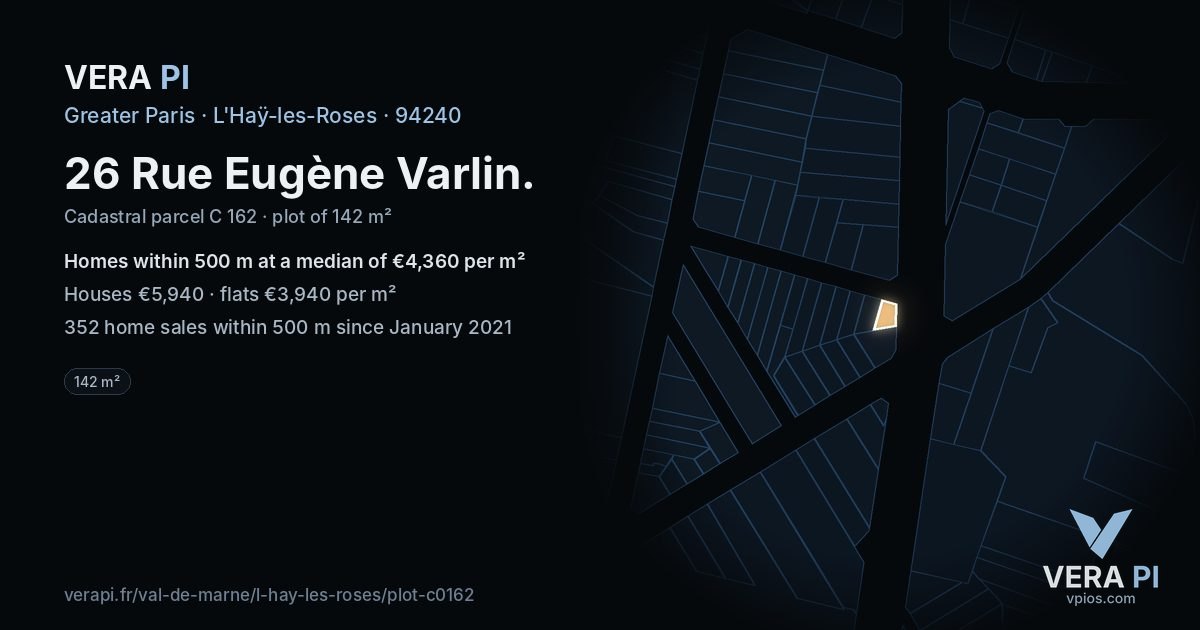 26 Rue Eugène Varlin, L'Haÿ-les-Roses at night – the plot lit, the parcels around coloured by the prices near them