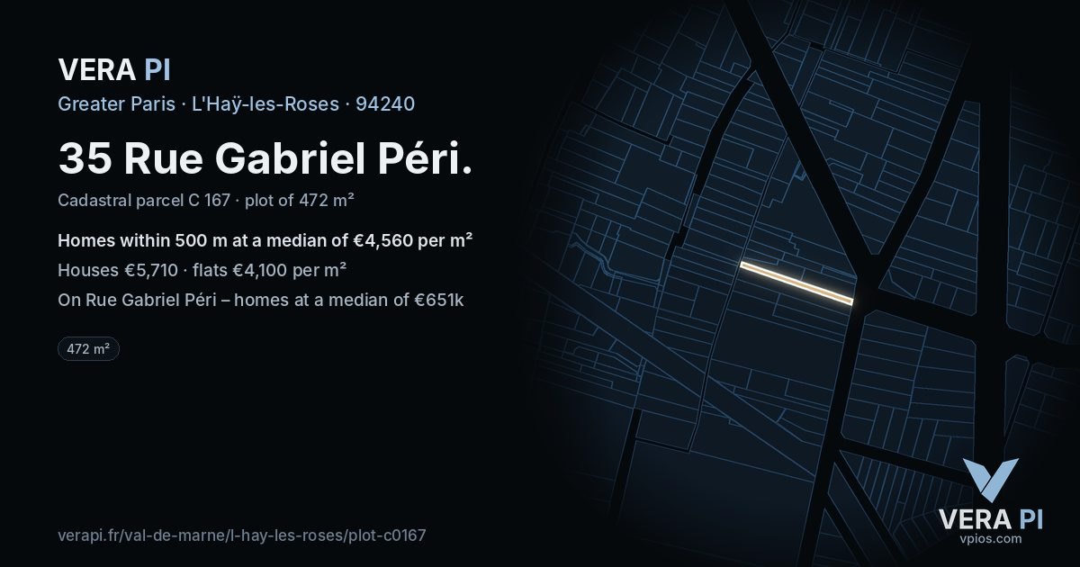 35 Rue Gabriel Péri, L'Haÿ-les-Roses at night – the plot lit, the parcels around coloured by the prices near them