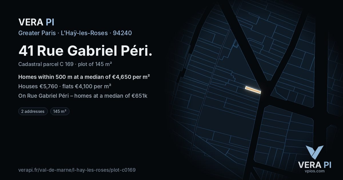 41 Rue Gabriel Péri, L'Haÿ-les-Roses at night – the plot lit, the parcels around coloured by the prices near them