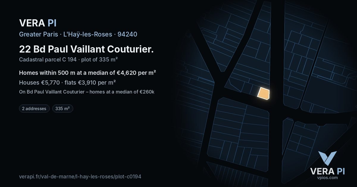 22 Bd Paul Vaillant Couturier, L'Haÿ-les-Roses at night – the plot lit, the parcels around coloured by the prices near them