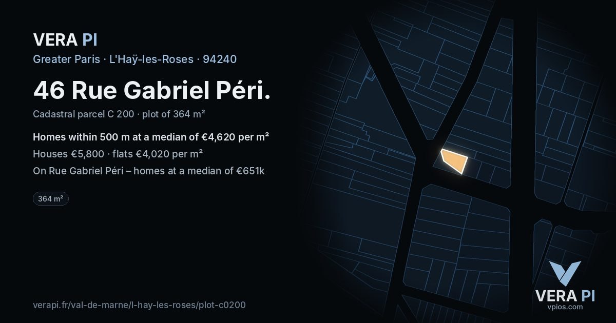 46 Rue Gabriel Péri, L'Haÿ-les-Roses at night – the plot lit, the parcels around coloured by the prices near them