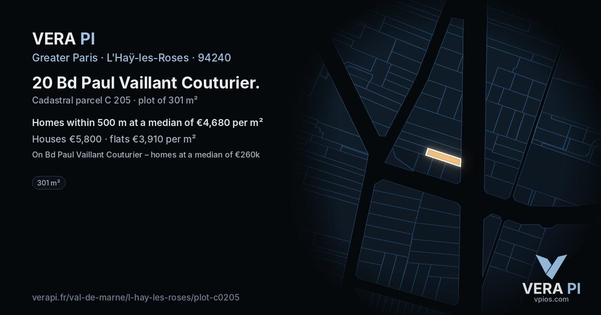 20 Bd Paul Vaillant Couturier, L'Haÿ-les-Roses at night – the plot lit, the parcels around coloured by the prices near them
