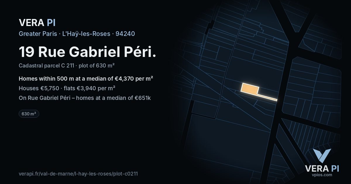 19 Rue Gabriel Péri, L'Haÿ-les-Roses at night – the plot lit, the parcels around coloured by the prices near them