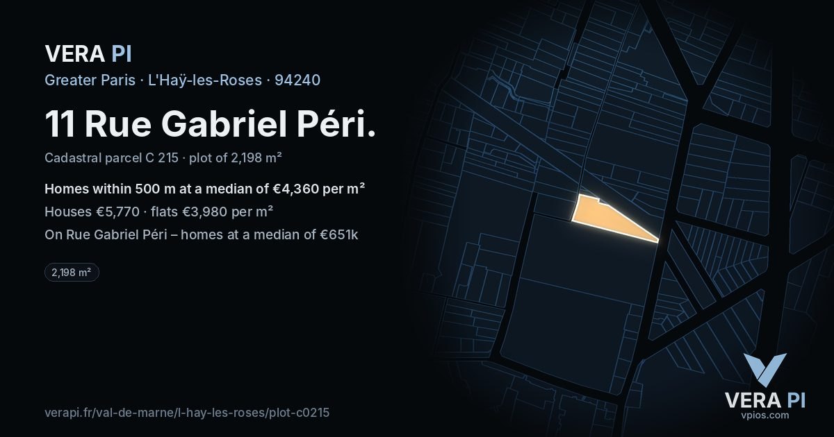11 Rue Gabriel Péri, L'Haÿ-les-Roses at night – the plot lit, the parcels around coloured by the prices near them