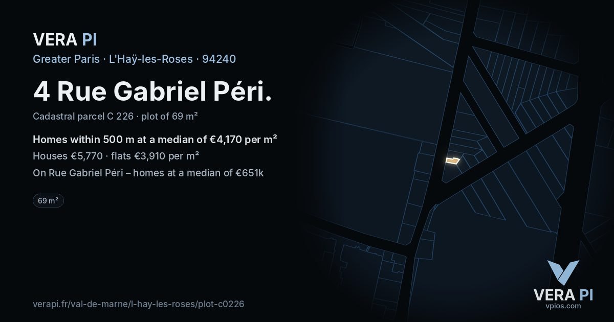4 Rue Gabriel Péri, L'Haÿ-les-Roses at night – the plot lit, the parcels around coloured by the prices near them