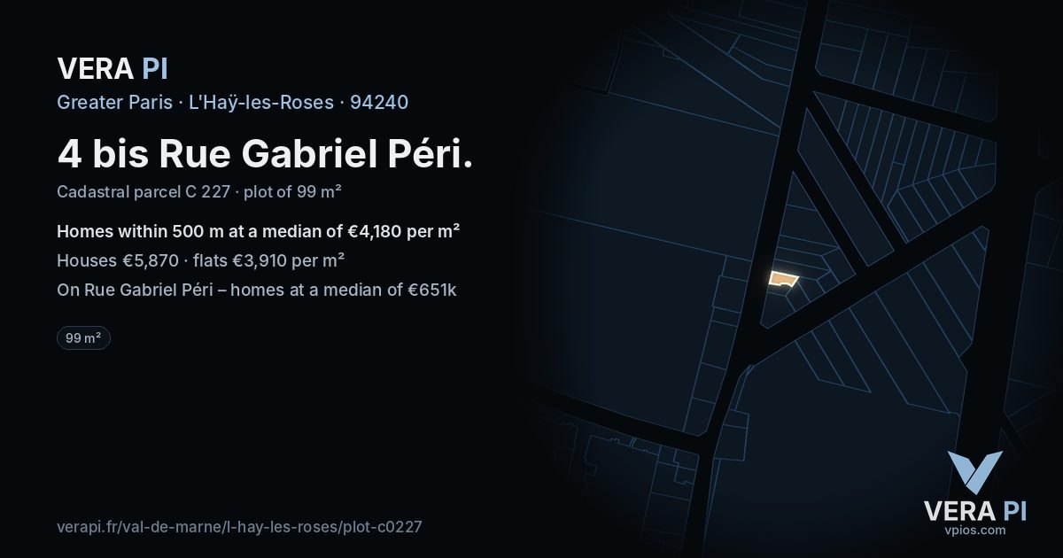 4 bis Rue Gabriel Péri, L'Haÿ-les-Roses at night – the plot lit, the parcels around coloured by the prices near them