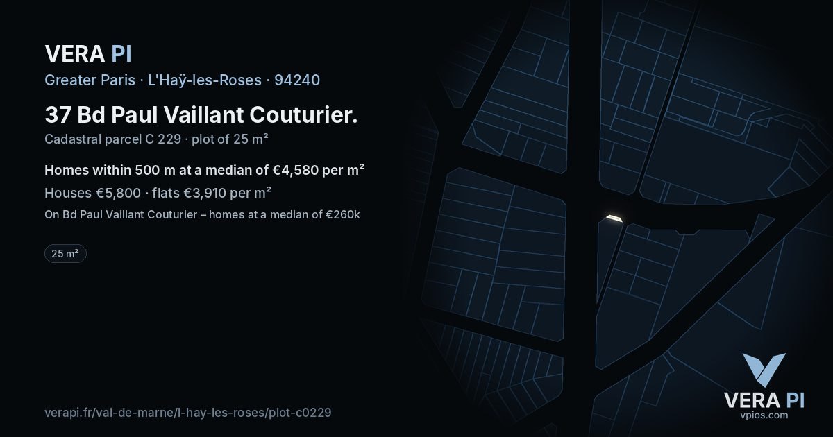 37 Bd Paul Vaillant Couturier, L'Haÿ-les-Roses at night – the plot lit, the parcels around coloured by the prices near them