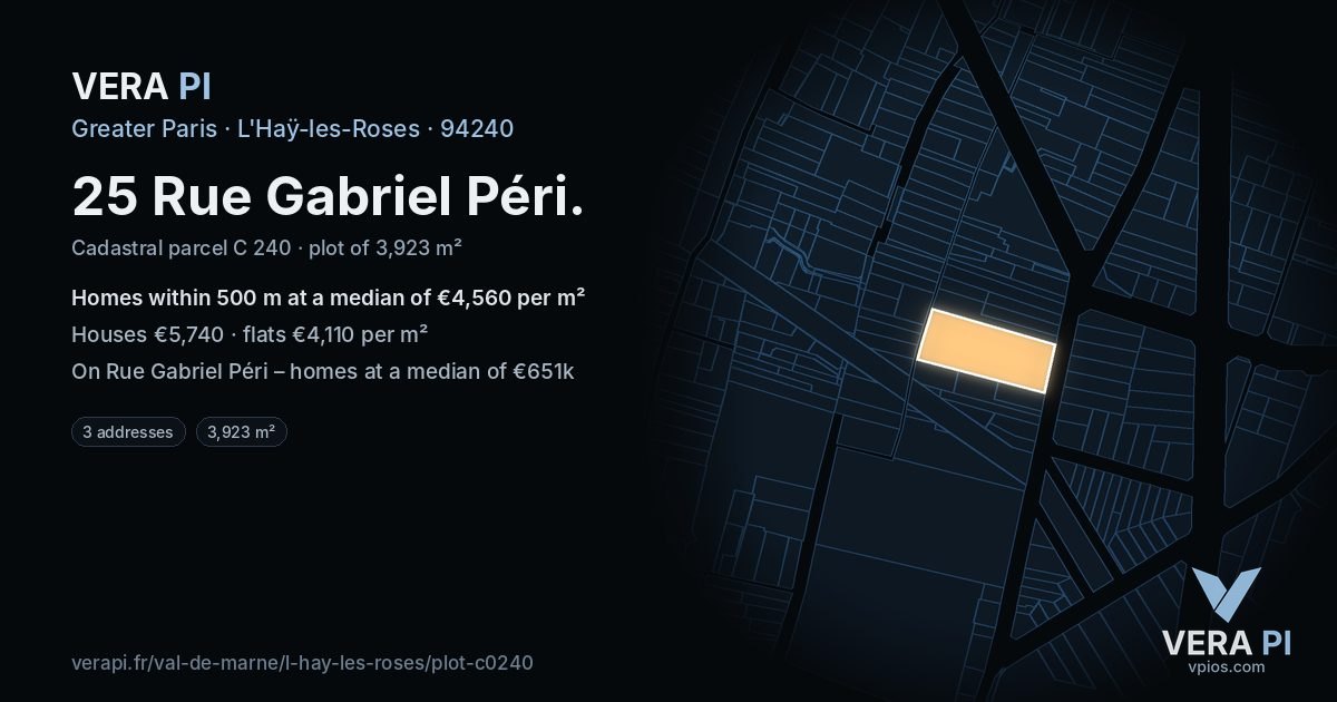 25 Rue Gabriel Péri, L'Haÿ-les-Roses at night – the plot lit, the parcels around coloured by the prices near them