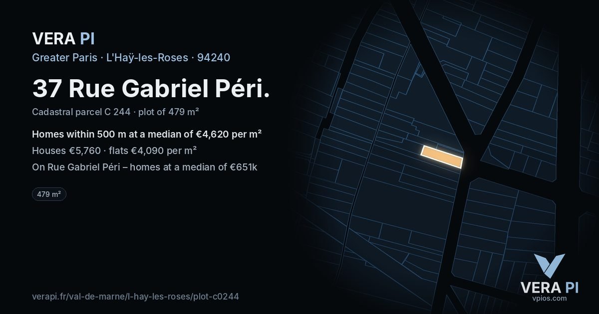 37 Rue Gabriel Péri, L'Haÿ-les-Roses at night – the plot lit, the parcels around coloured by the prices near them