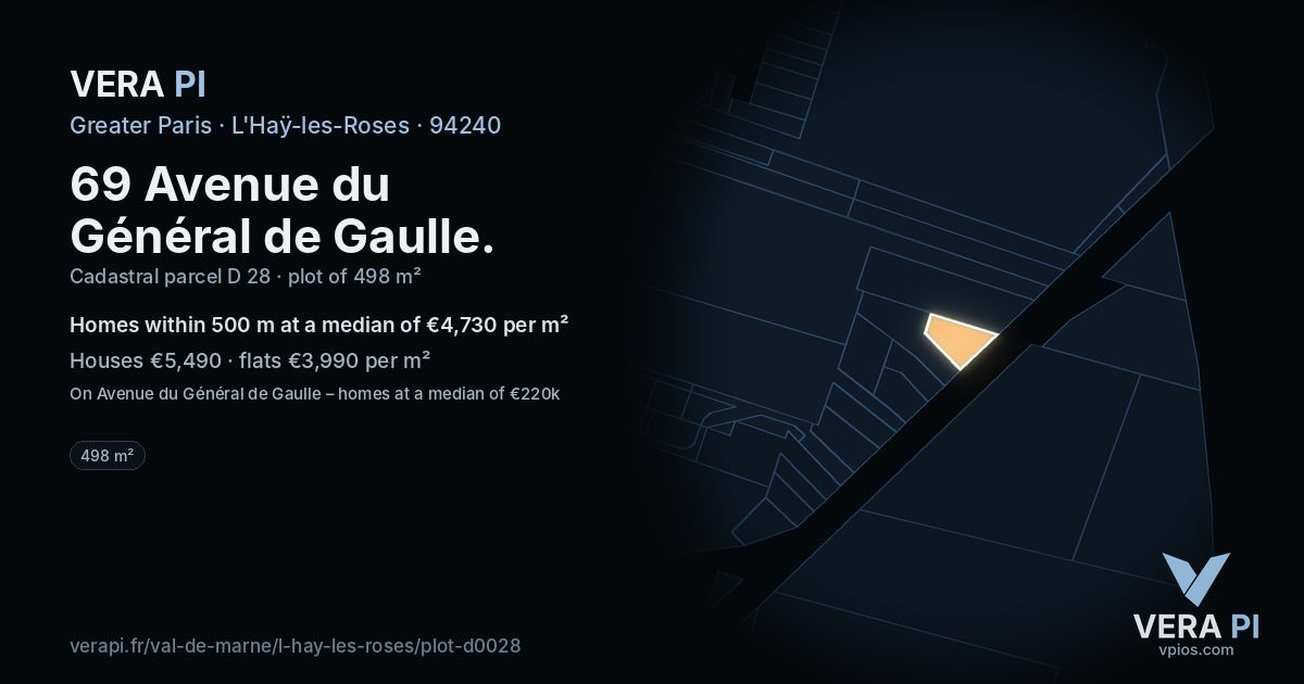 69 Avenue du Général de Gaulle, L'Haÿ-les-Roses at night – the plot lit, the parcels around coloured by the prices near them