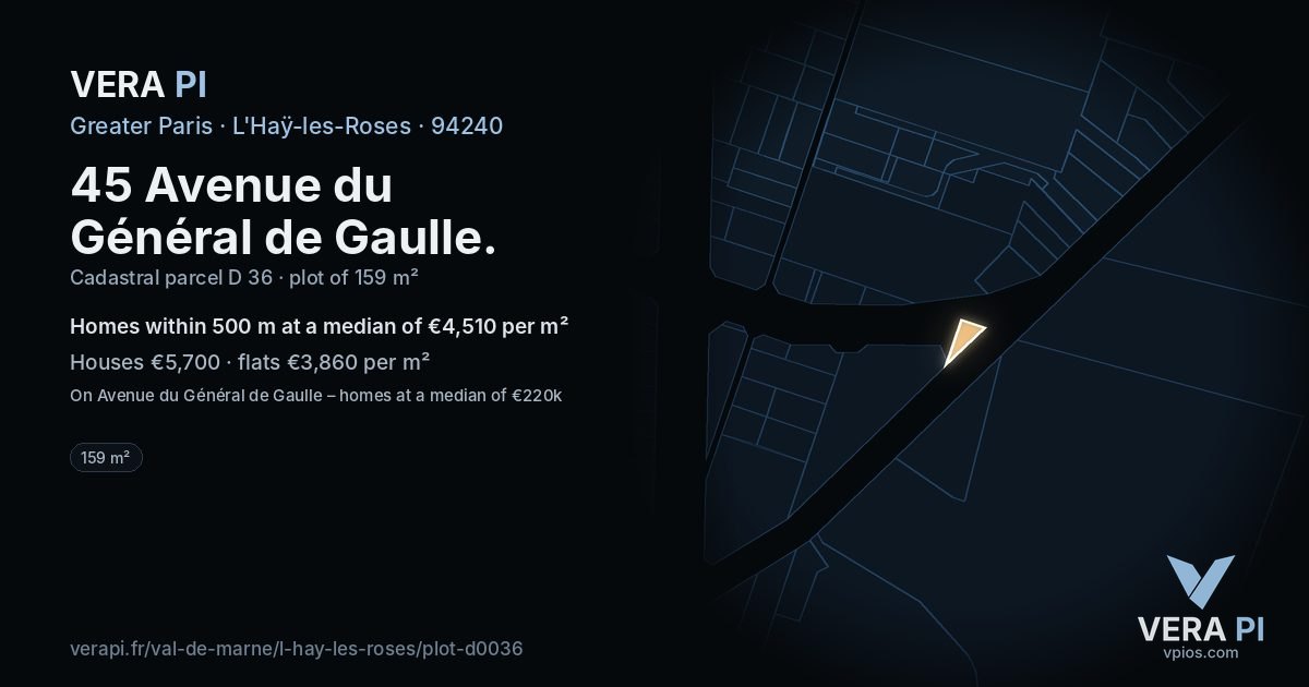 45 Avenue du Général de Gaulle, L'Haÿ-les-Roses at night – the plot lit, the parcels around coloured by the prices near them