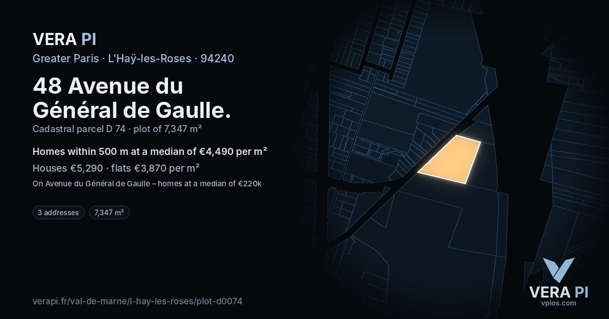 48 Avenue du Général de Gaulle, L'Haÿ-les-Roses at night – the plot lit, the parcels around coloured by the prices near them