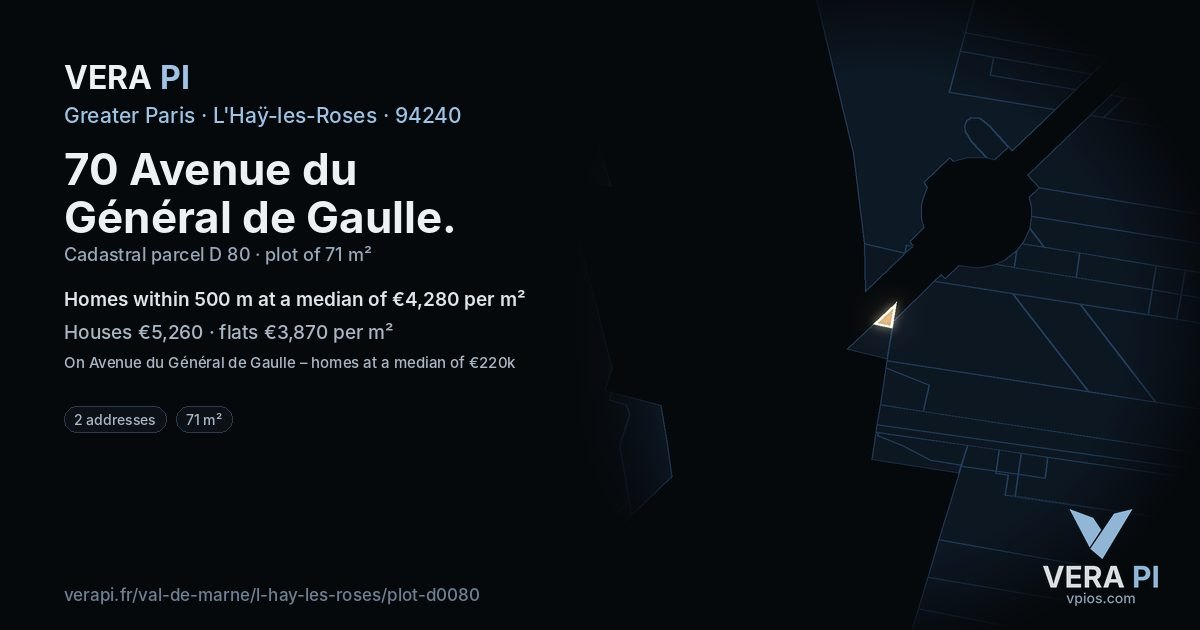 70 Avenue du Général de Gaulle, L'Haÿ-les-Roses at night – the plot lit, the parcels around coloured by the prices near them