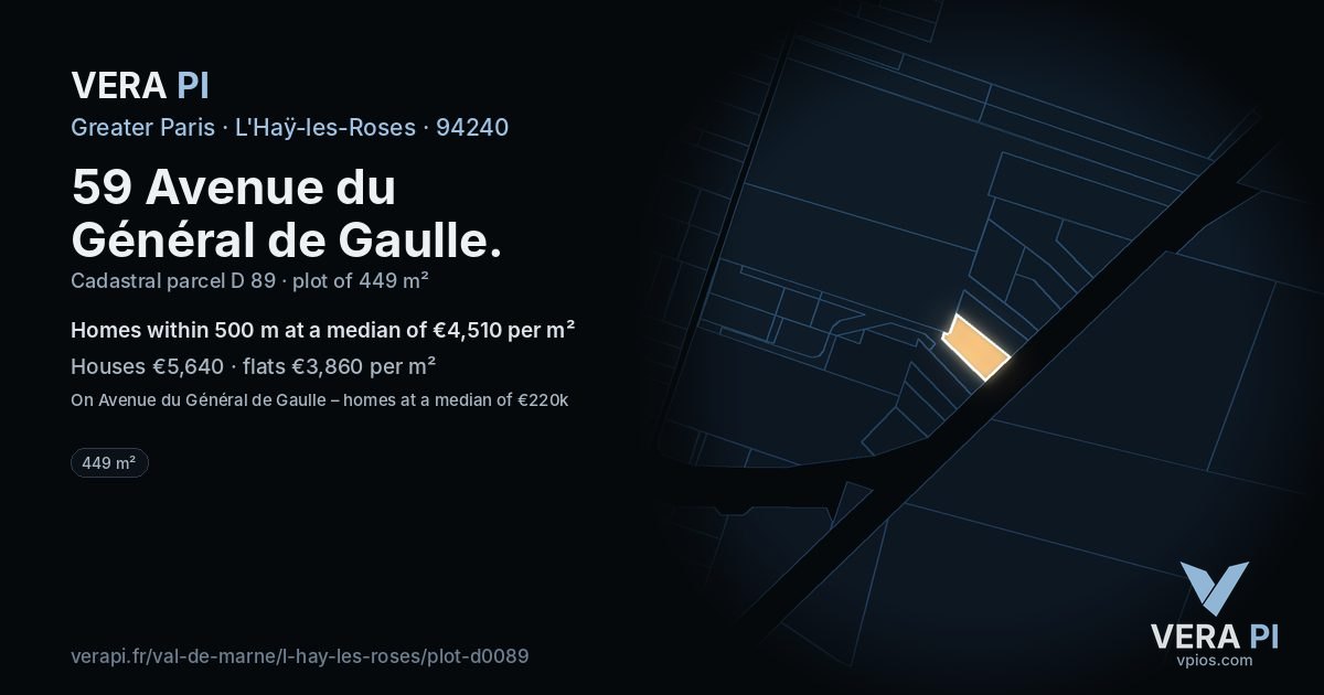 59 Avenue du Général de Gaulle, L'Haÿ-les-Roses at night – the plot lit, the parcels around coloured by the prices near them