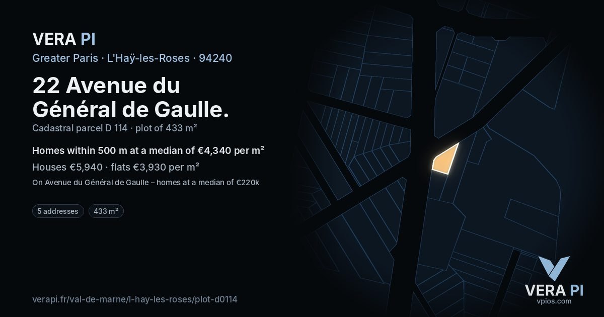 22 Avenue du Général de Gaulle, L'Haÿ-les-Roses at night – the plot lit, the parcels around coloured by the prices near them