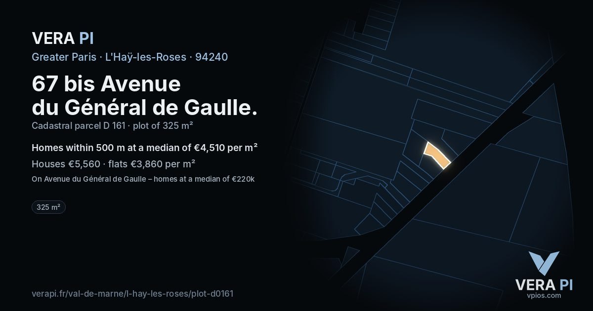 67 bis Avenue du Général de Gaulle, L'Haÿ-les-Roses at night – the plot lit, the parcels around coloured by the prices near them