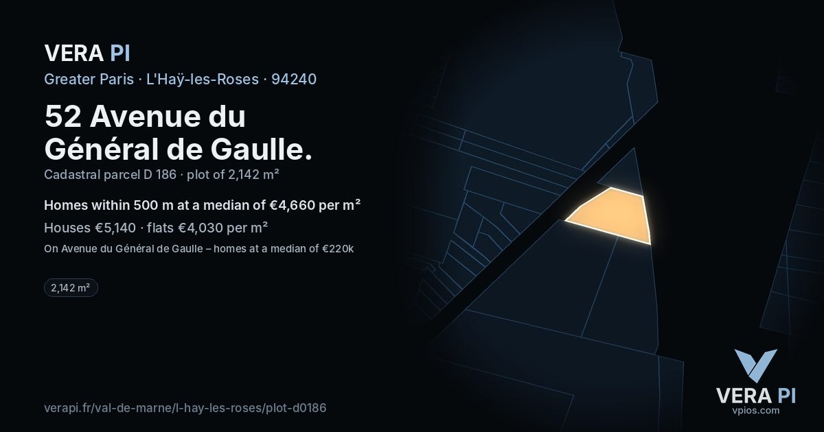 52 Avenue du Général de Gaulle, L'Haÿ-les-Roses at night – the plot lit, the parcels around coloured by the prices near them