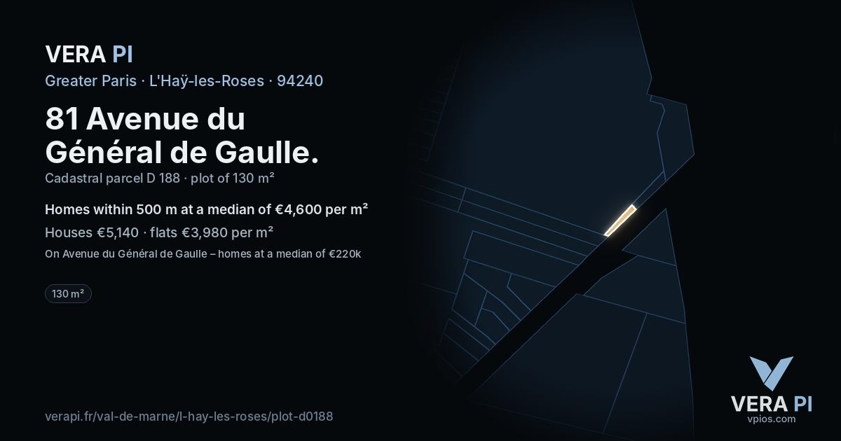 81 Avenue du Général de Gaulle, L'Haÿ-les-Roses at night – the plot lit, the parcels around coloured by the prices near them