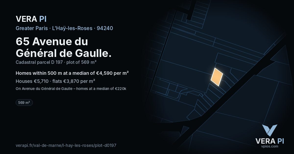 65 Avenue du Général de Gaulle, L'Haÿ-les-Roses at night – the plot lit, the parcels around coloured by the prices near them