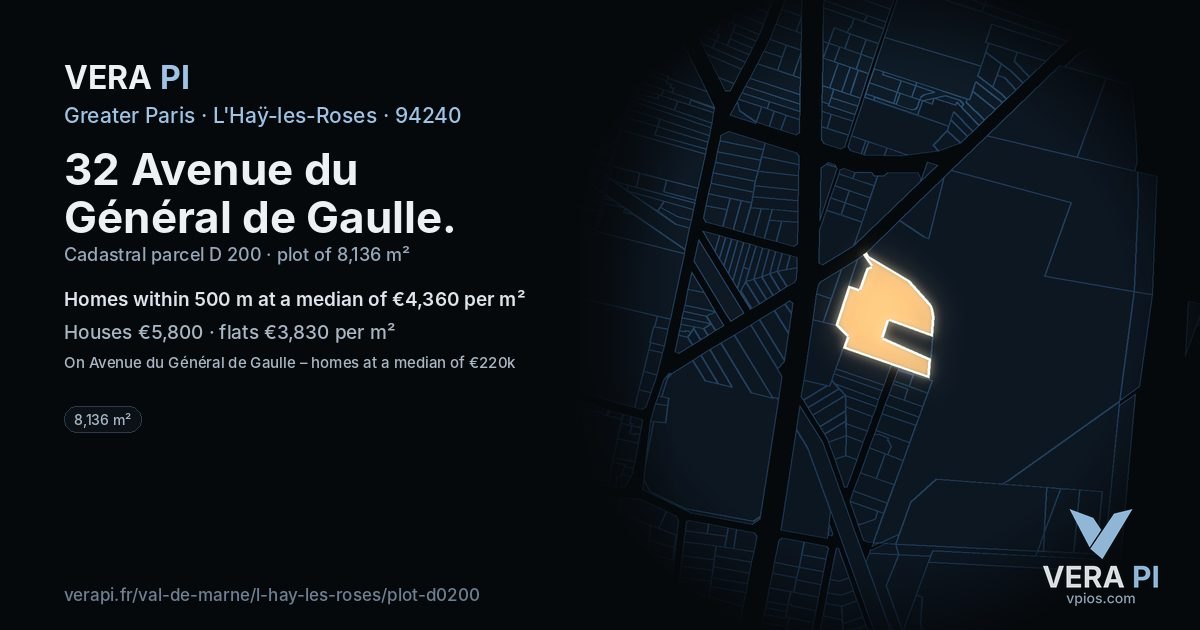 32 Avenue du Général de Gaulle, L'Haÿ-les-Roses at night – the plot lit, the parcels around coloured by the prices near them