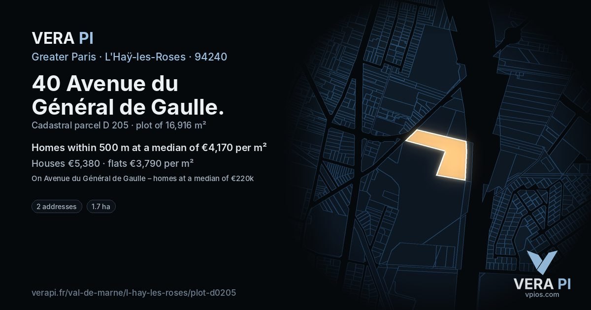 40 Avenue du Général de Gaulle, L'Haÿ-les-Roses at night – the plot lit, the parcels around coloured by the prices near them