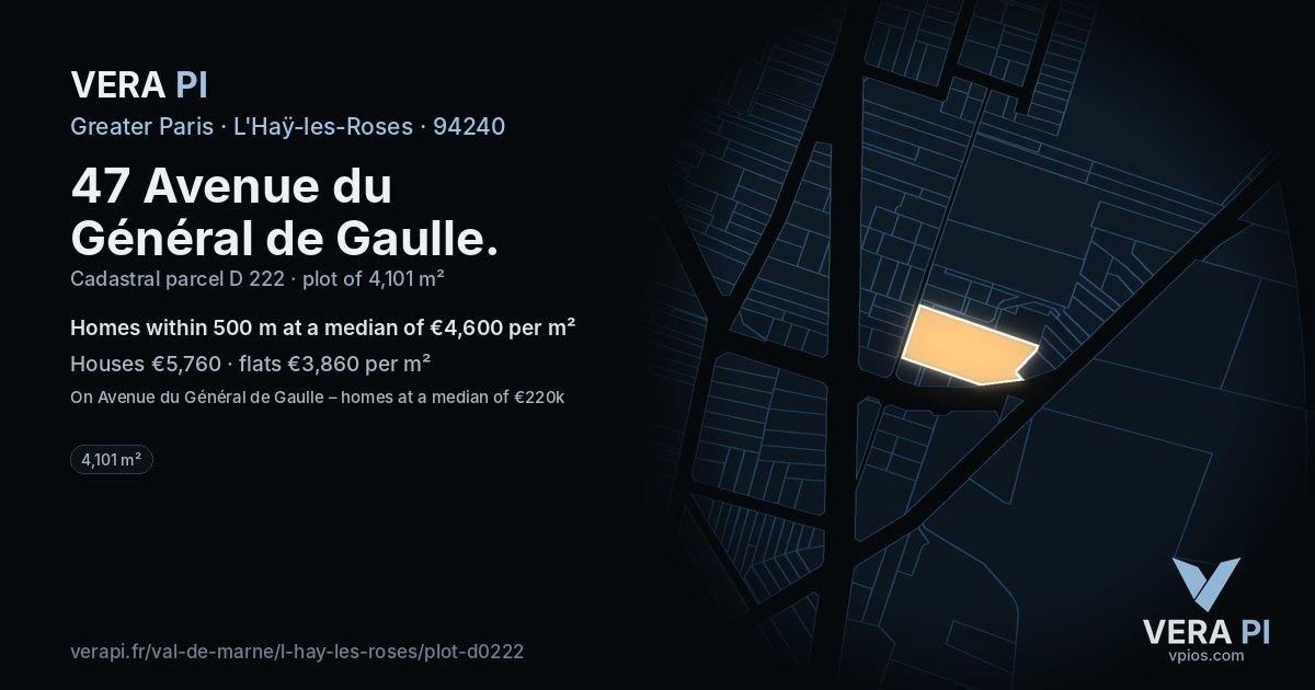 47 Avenue du Général de Gaulle, L'Haÿ-les-Roses at night – the plot lit, the parcels around coloured by the prices near them
