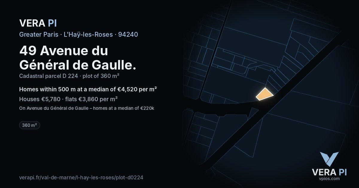 49 Avenue du Général de Gaulle, L'Haÿ-les-Roses at night – the plot lit, the parcels around coloured by the prices near them