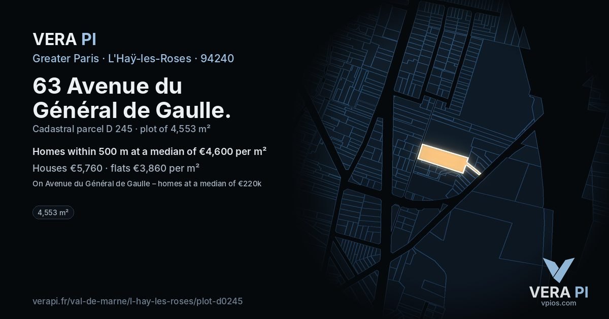 63 Avenue du Général de Gaulle, L'Haÿ-les-Roses at night – the plot lit, the parcels around coloured by the prices near them