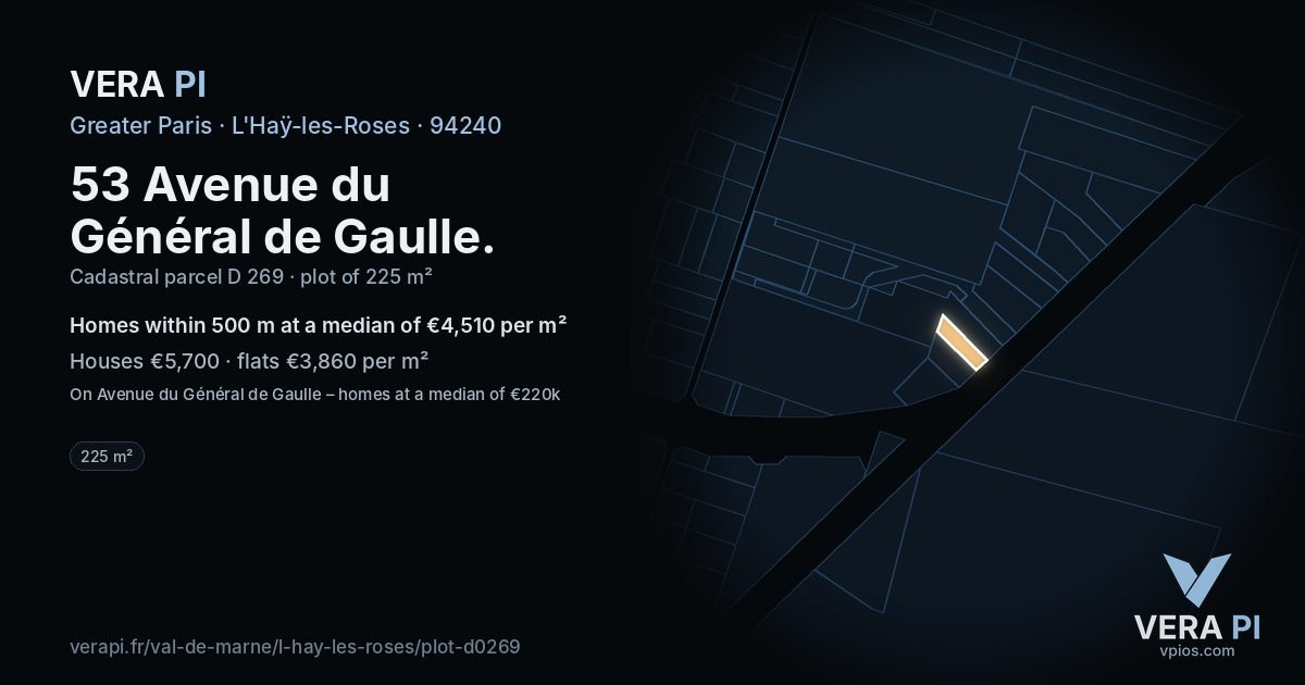 53 Avenue du Général de Gaulle, L'Haÿ-les-Roses at night – the plot lit, the parcels around coloured by the prices near them