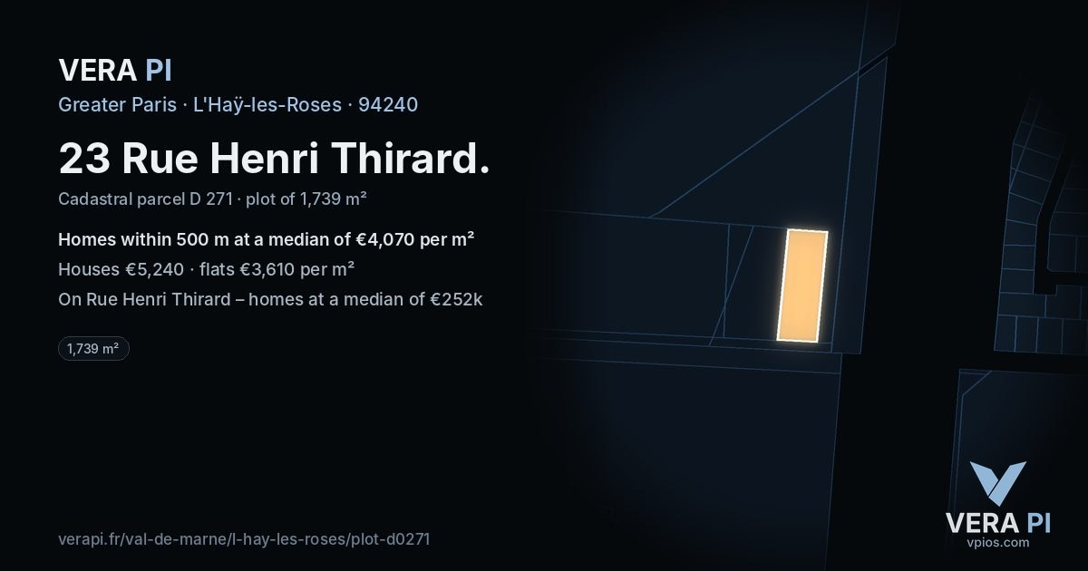 23 Rue Henri Thirard, L'Haÿ-les-Roses at night – the plot lit, the parcels around coloured by the prices near them
