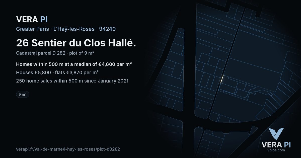 26 Sentier du Clos Hallé, L'Haÿ-les-Roses at night – the plot lit, the parcels around coloured by the prices near them