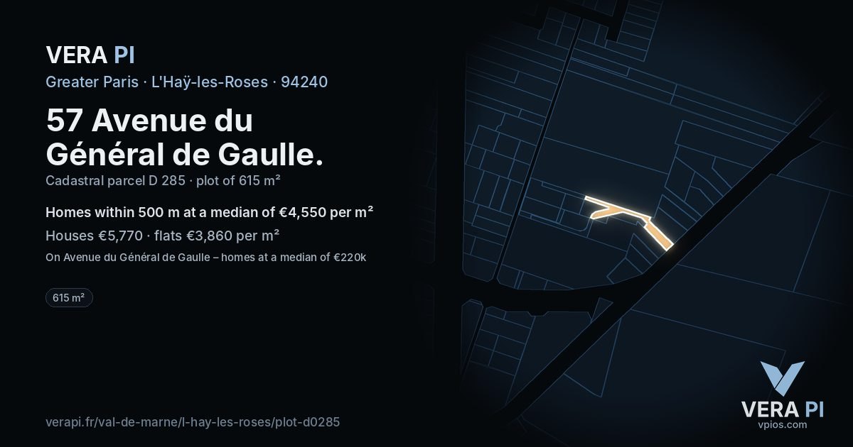 57 Avenue du Général de Gaulle, L'Haÿ-les-Roses at night – the plot lit, the parcels around coloured by the prices near them