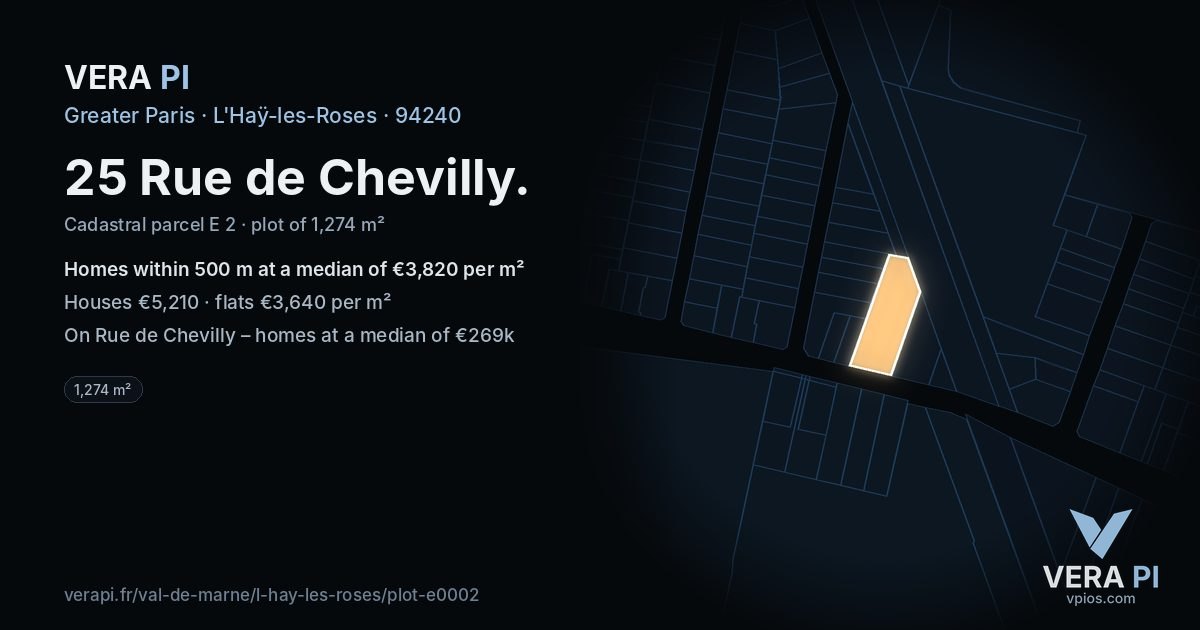 25 Rue de Chevilly, L'Haÿ-les-Roses at night – the plot lit, the parcels around coloured by the prices near them