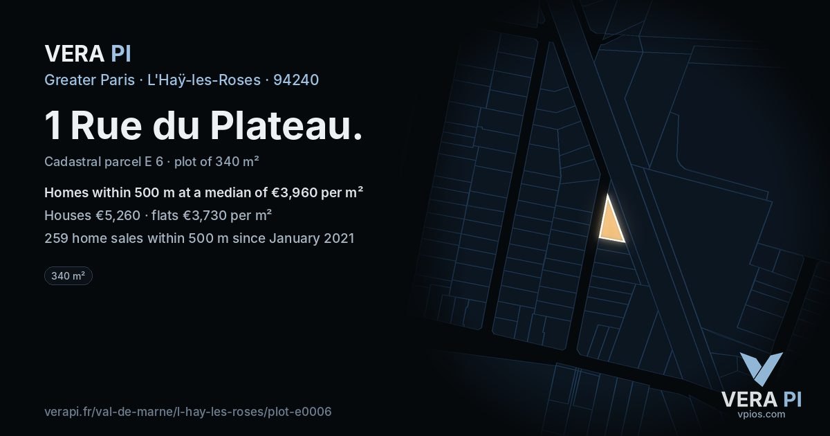 1 Rue du Plateau, L'Haÿ-les-Roses at night – the plot lit, the parcels around coloured by the prices near them