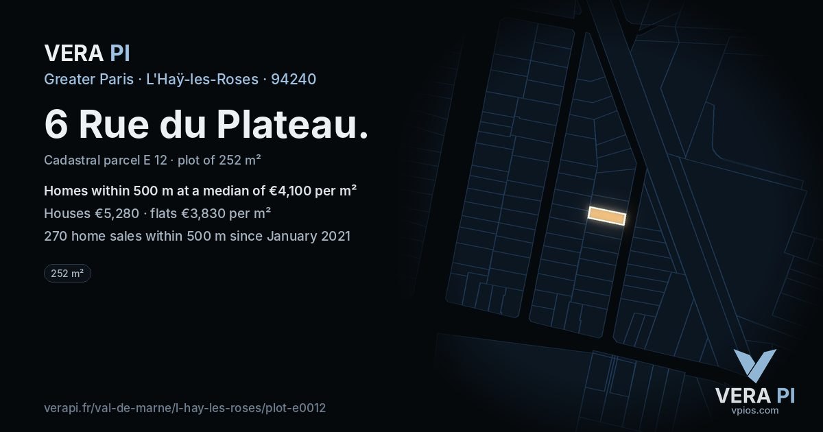 6 Rue du Plateau, L'Haÿ-les-Roses at night – the plot lit, the parcels around coloured by the prices near them
