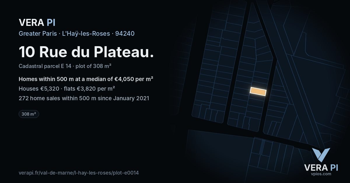 10 Rue du Plateau, L'Haÿ-les-Roses at night – the plot lit, the parcels around coloured by the prices near them
