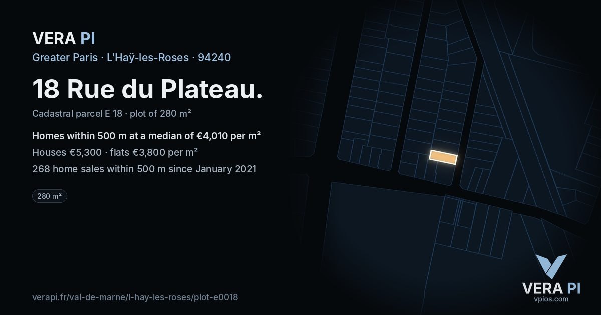 18 Rue du Plateau, L'Haÿ-les-Roses at night – the plot lit, the parcels around coloured by the prices near them