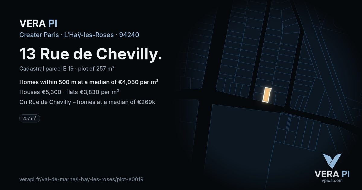 13 Rue de Chevilly, L'Haÿ-les-Roses at night – the plot lit, the parcels around coloured by the prices near them