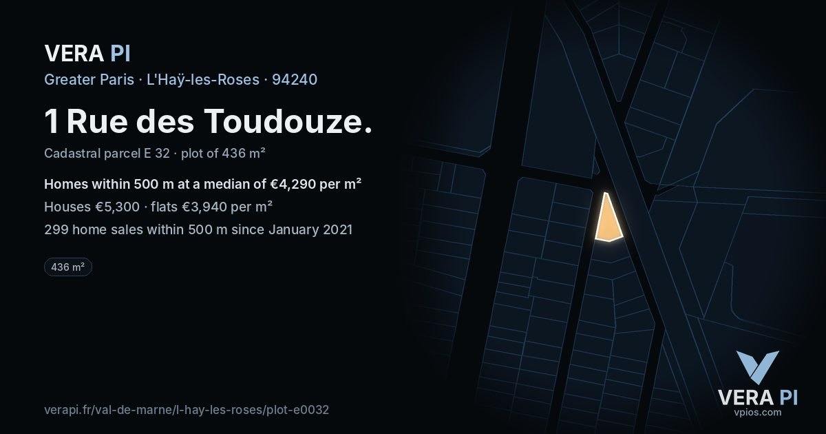 1 Rue des Toudouze, L'Haÿ-les-Roses at night – the plot lit, the parcels around coloured by the prices near them