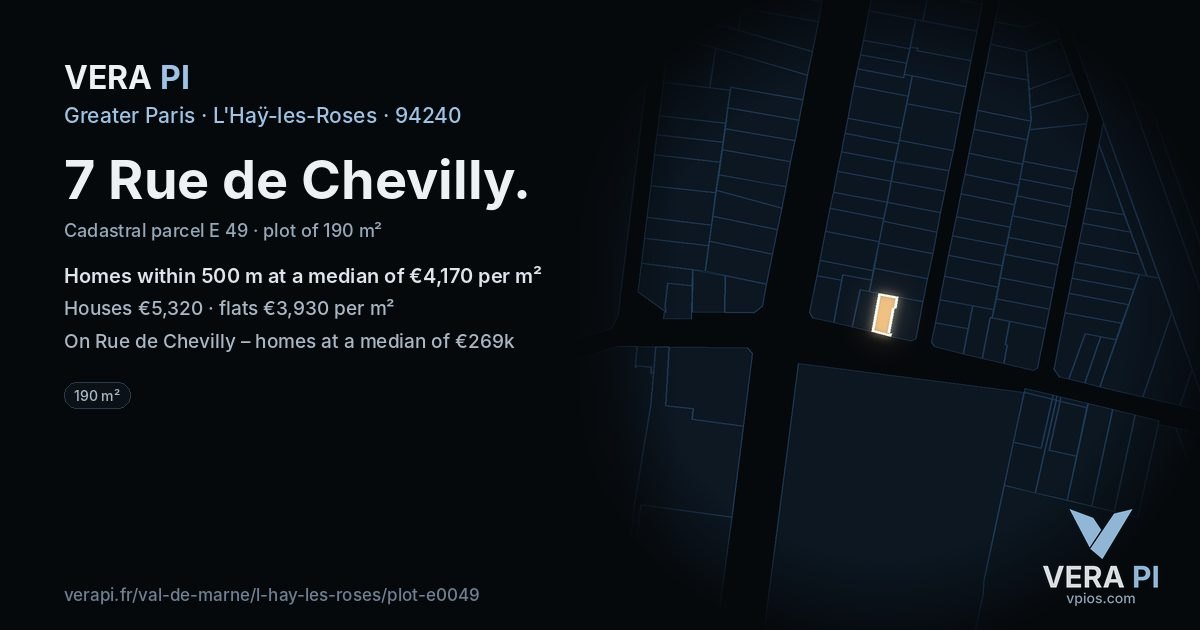 7 Rue de Chevilly, L'Haÿ-les-Roses at night – the plot lit, the parcels around coloured by the prices near them