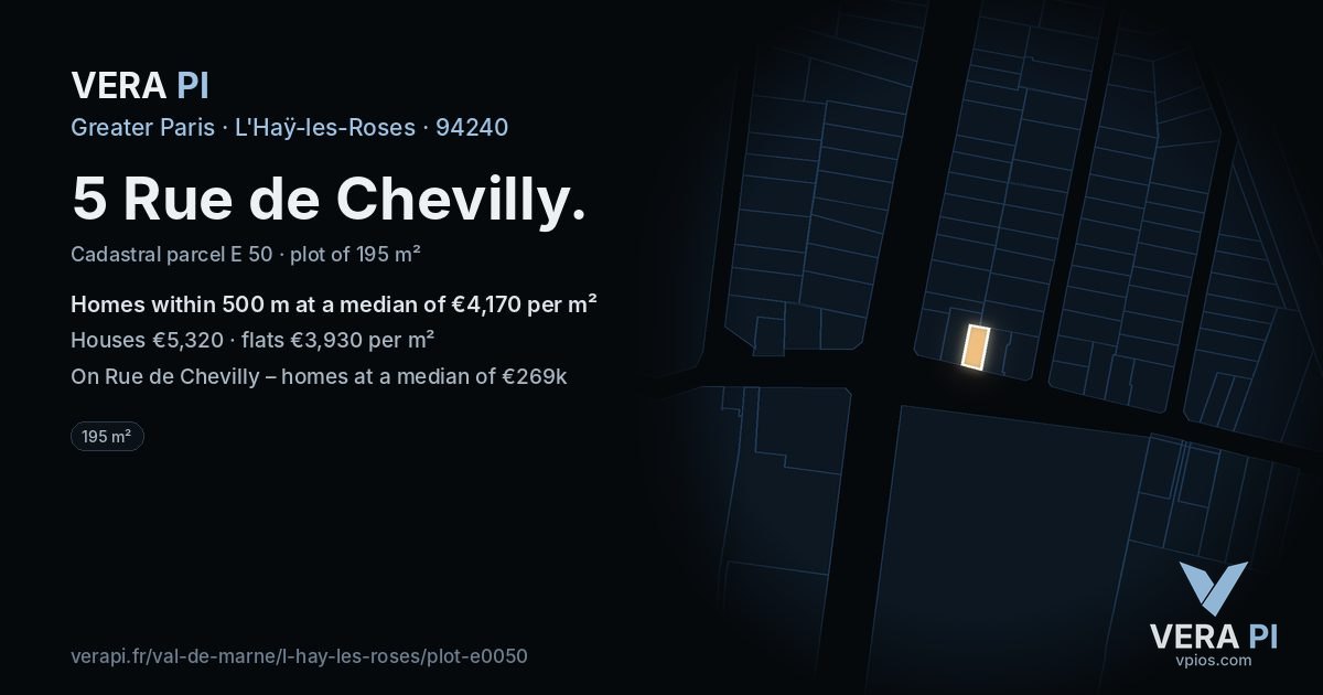 5 Rue de Chevilly, L'Haÿ-les-Roses at night – the plot lit, the parcels around coloured by the prices near them