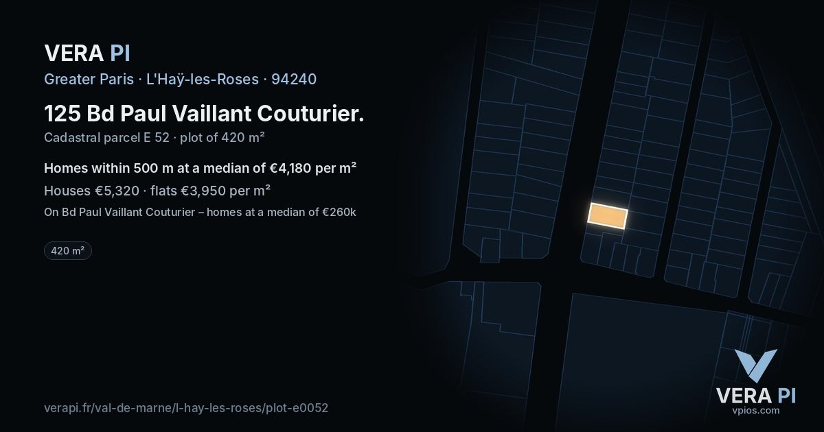 125 Bd Paul Vaillant Couturier, L'Haÿ-les-Roses at night – the plot lit, the parcels around coloured by the prices near them