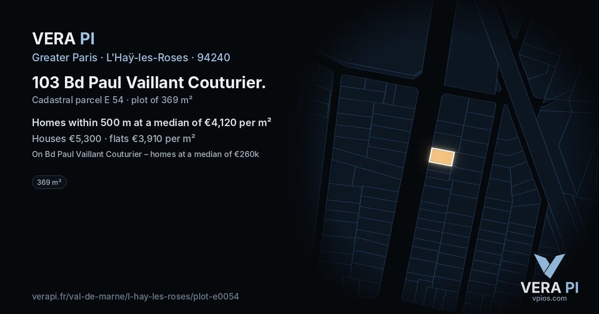 103 Bd Paul Vaillant Couturier, L'Haÿ-les-Roses at night – the plot lit, the parcels around coloured by the prices near them