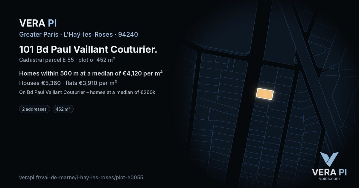 101 Bd Paul Vaillant Couturier, L'Haÿ-les-Roses at night – the plot lit, the parcels around coloured by the prices near them