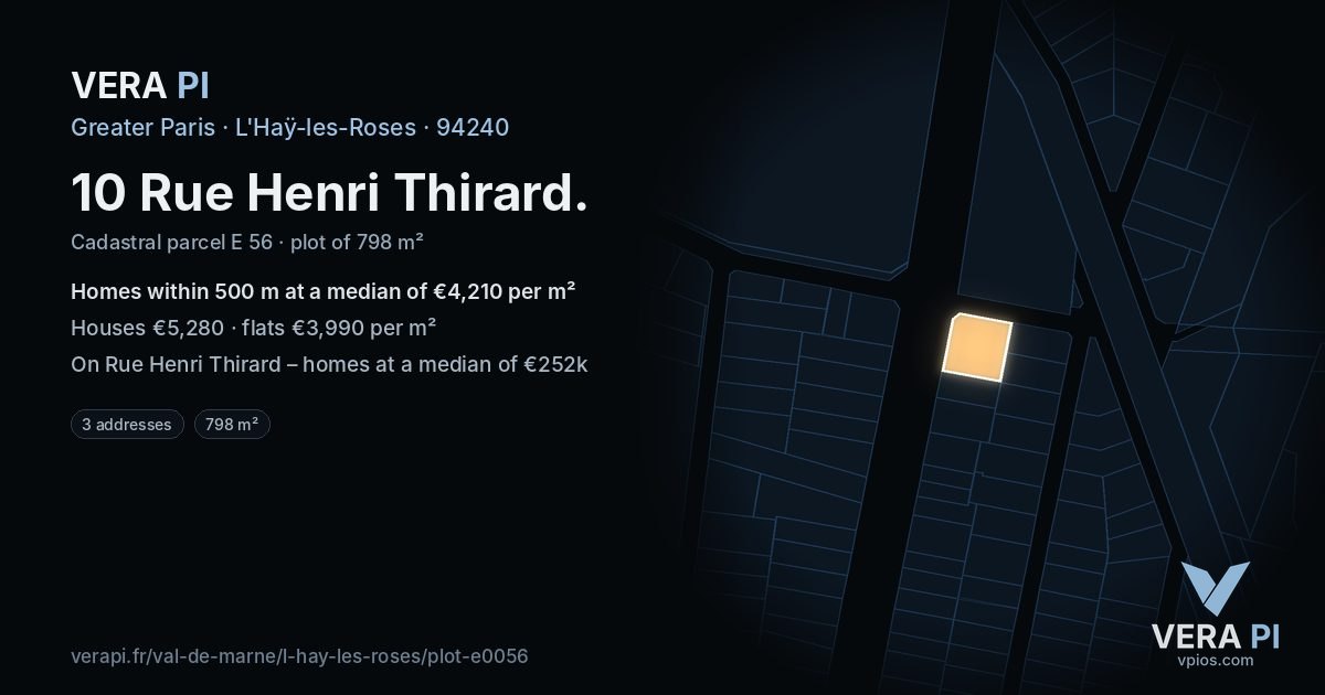10 Rue Henri Thirard, L'Haÿ-les-Roses at night – the plot lit, the parcels around coloured by the prices near them