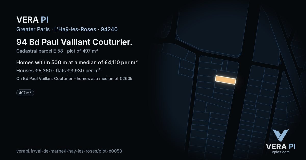 94 Bd Paul Vaillant Couturier, L'Haÿ-les-Roses at night – the plot lit, the parcels around coloured by the prices near them
