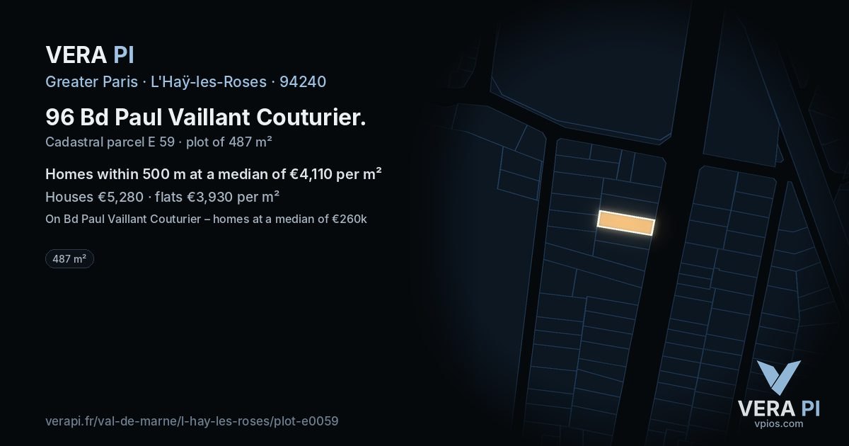 96 Bd Paul Vaillant Couturier, L'Haÿ-les-Roses at night – the plot lit, the parcels around coloured by the prices near them