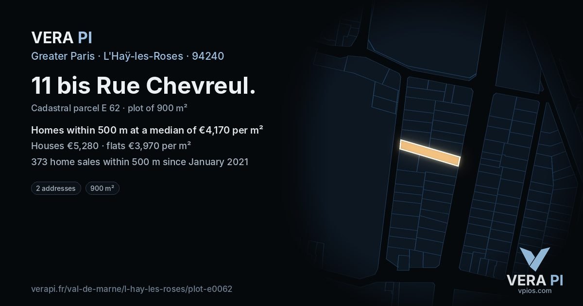 11 bis Rue Chevreul, L'Haÿ-les-Roses at night – the plot lit, the parcels around coloured by the prices near them